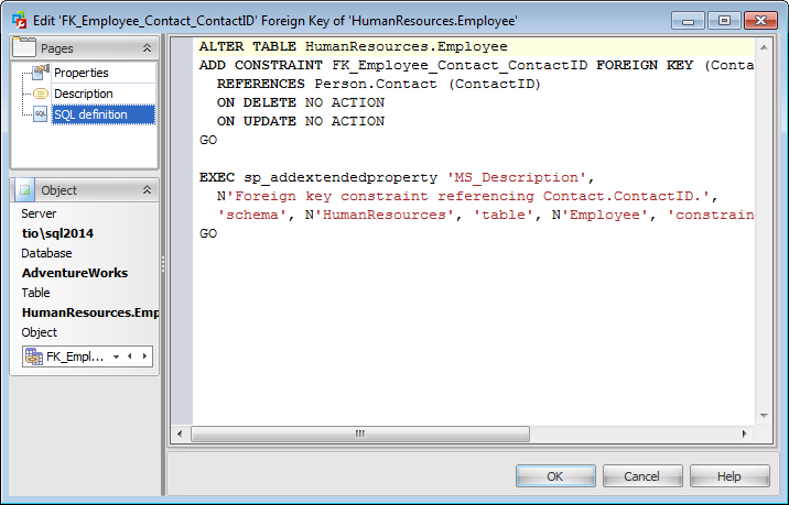 Foreign key Editor - SQL Definition