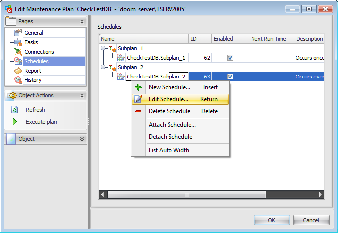 Maintenance plans - Maintenance Plan Editor - Managing schedules