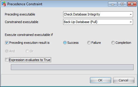 Maintenance plans - Maintenance Plan Editor - Managing tasks - Precedence constraints - Edit constraint