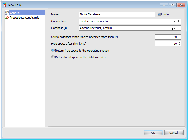 Maintenance plans - Maintenance Plan Editor - Managing tasks - Shrink database