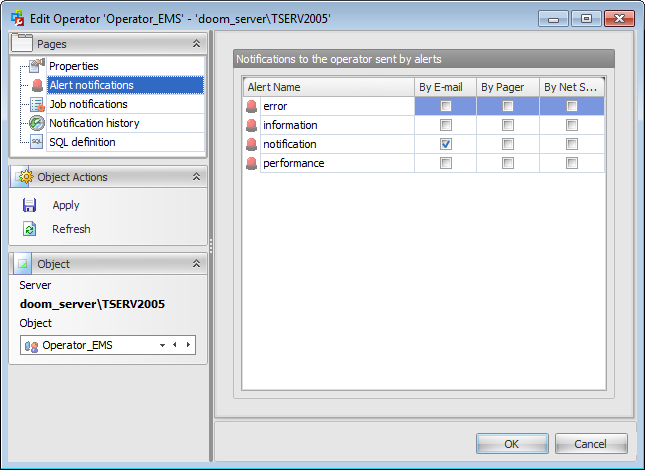 Operator Editor - Managing alert notifications