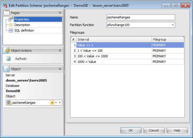 Partition Scheme Editor - Properties