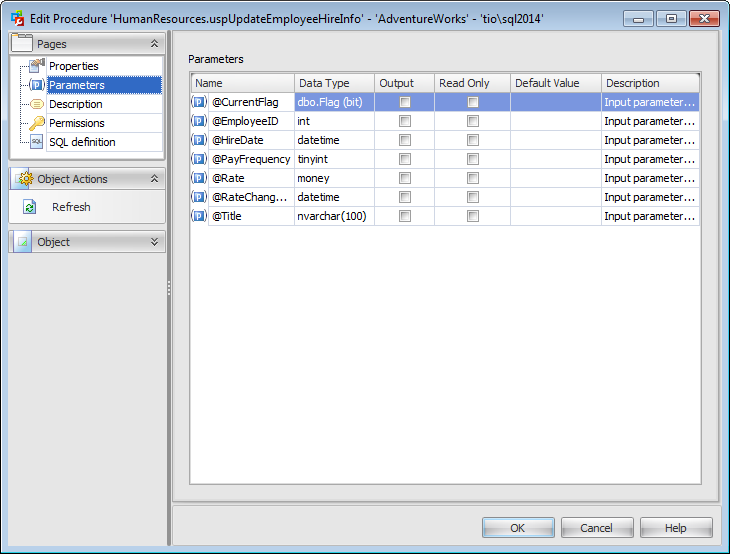 Procedure Editor - Parameters