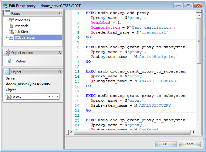 Proxy Editor - Viewing SQL definition