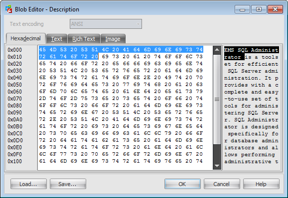 Query Editor - BLOB Editor - Hexadecimal