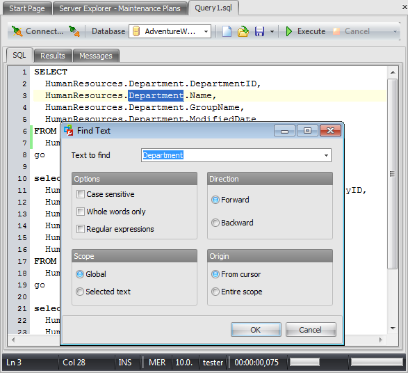 Query Editor - Find text