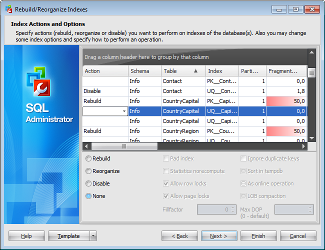 Rebuild_Reorganize Indexes Wizard - Setting index actions and options