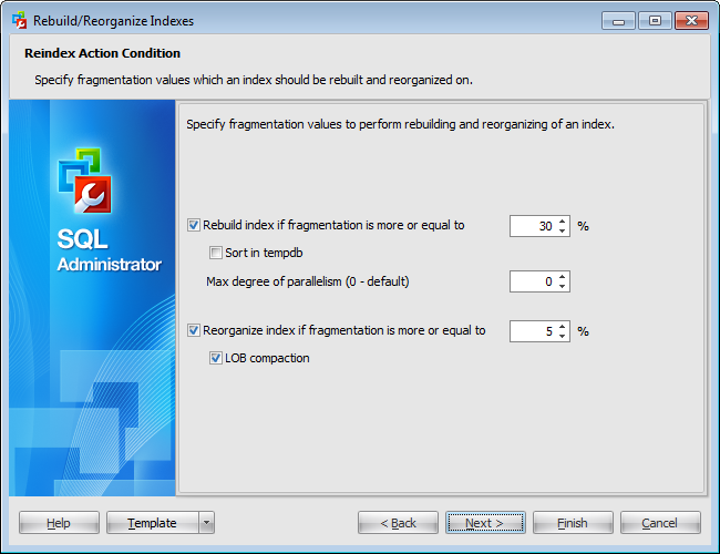 Rebuild_Reorganize Indexes Wizard - Setting reindex action condition job