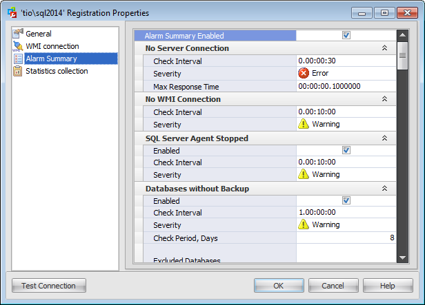 Register server - Managing alarms