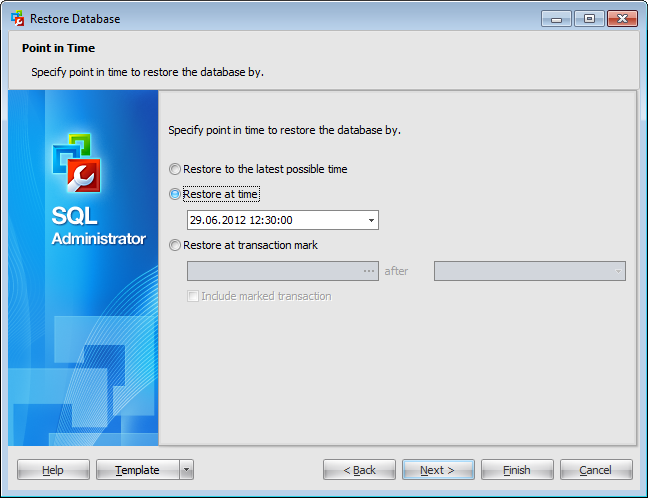 Restore Database Wizard - Specifying point in time -TransactionLogs