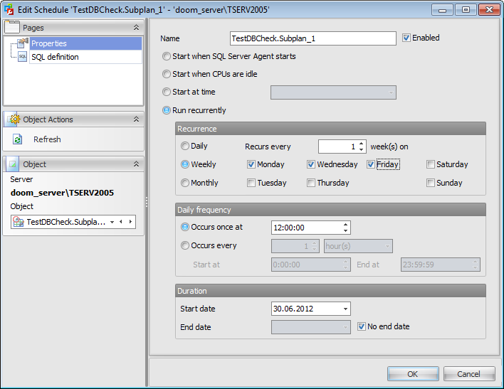 Schedule Editor - Editing schedule definition