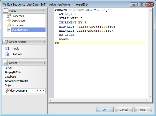 Sequence Editor - SQL Definition