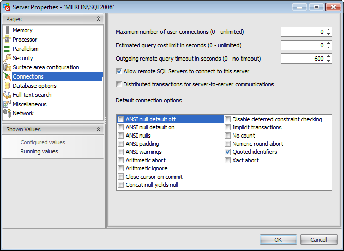 Server properties - Connections