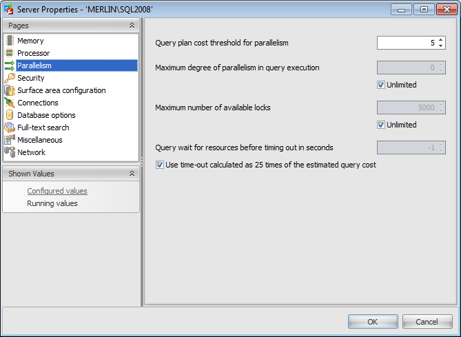 Server properties - Parallelism