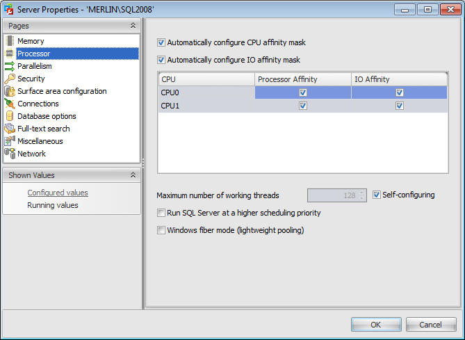 Server properties - Processor