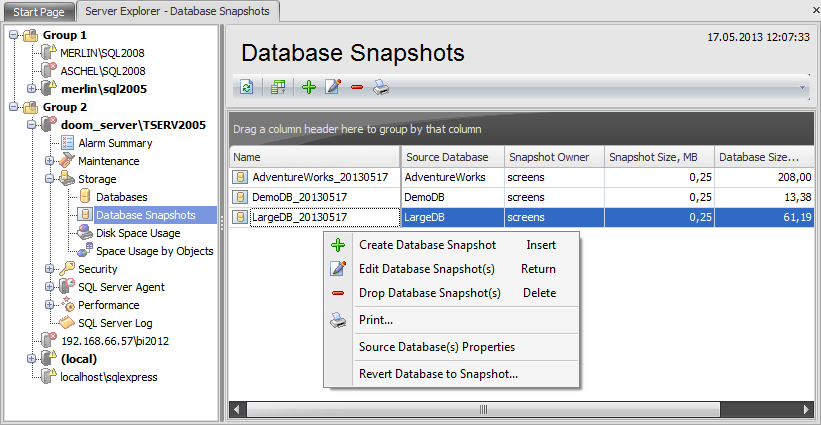 Storage - Database snapshots