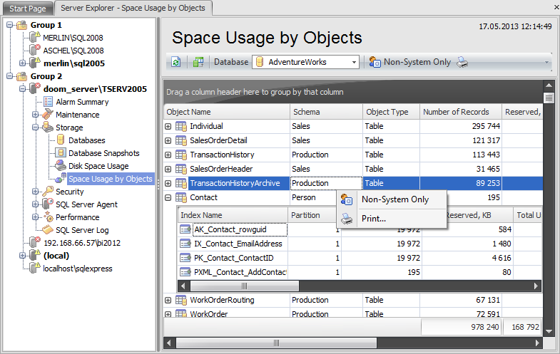 Storage - Space usage by objects