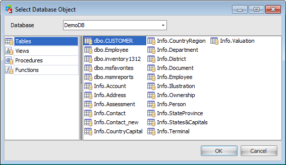 Synonym Editor - Properties - Select Object