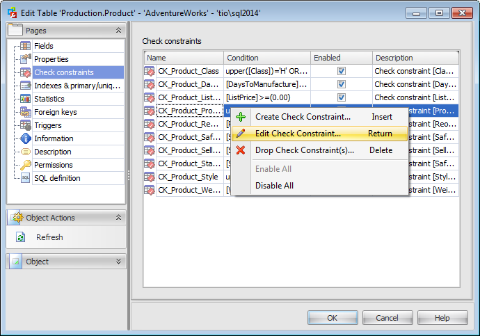 Table Editor - Check constraints