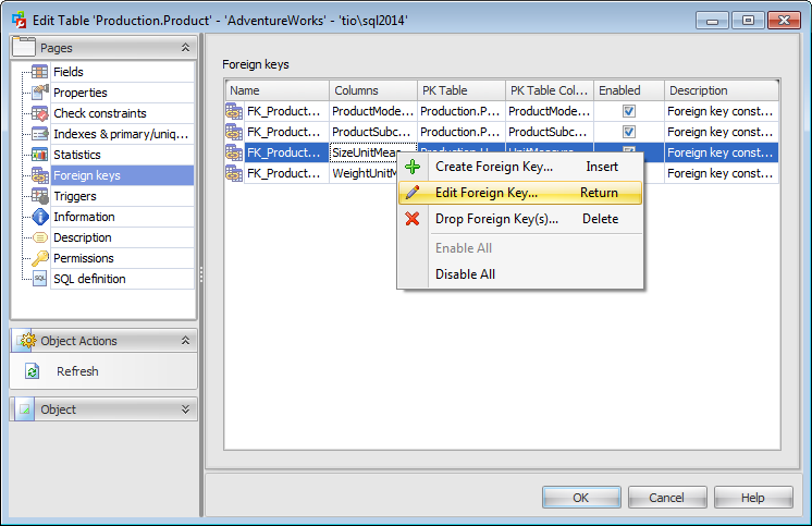 Table Editor - Foreign keys