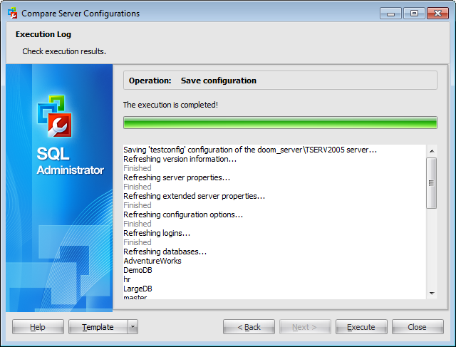 Compare server configurations - Executing saving configuration operation