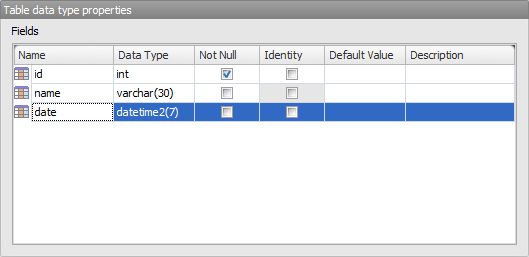 Data Type Editor - Properties - Table Data Type