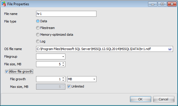 Database Editor - Setting general options - File Properties