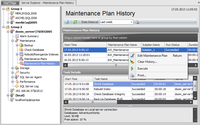 Database Maintenance - Maintenance plan history