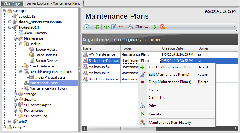 Database Maintenance - Maintenance plans