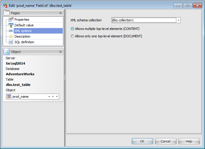 Field Editor - XML options