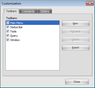 Main menu and toolbars - Customize