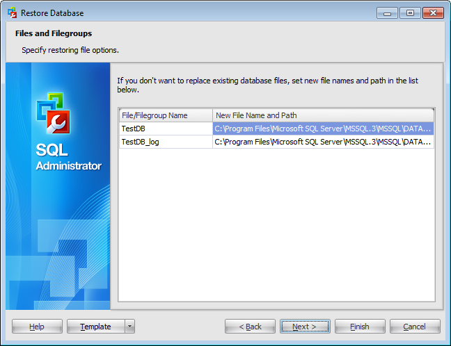 Restore Database Wizard - Selecting files and filegroups to restore