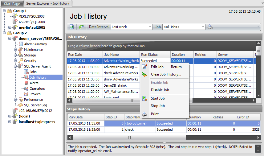 SQL Server Agent - Job history