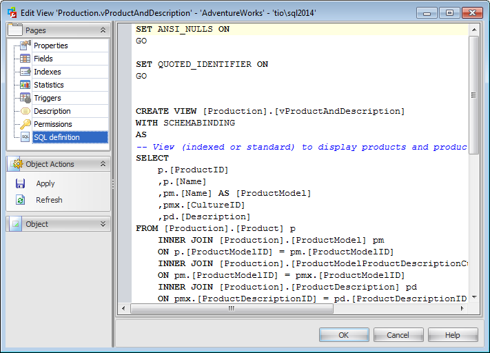 View Editor - SQL Definition