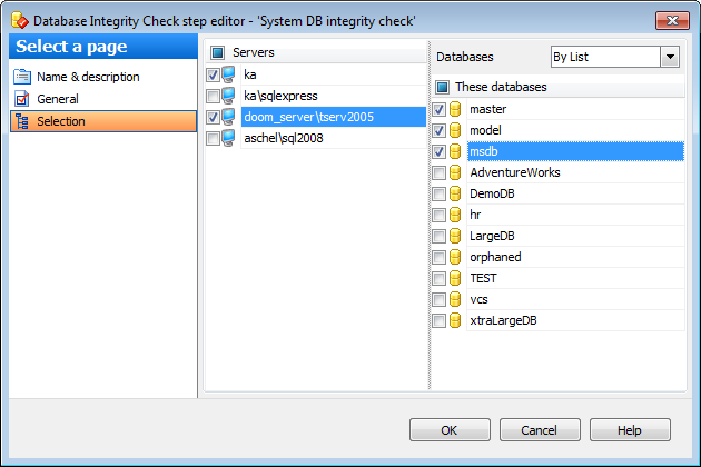 Editing Service task template - Database Integrity Check - Databases