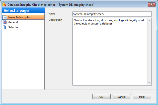 Editing Service task template - Database Integrity Check - Name