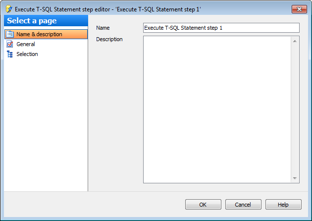 Editing Service task template - Execute T-SQL statement - Name