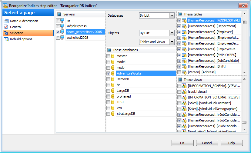 Editing Service task template - Reorganizing indices - Databases