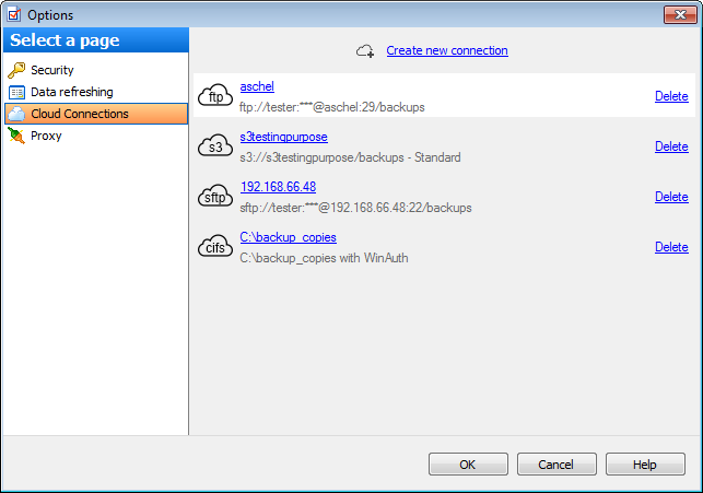 Environment options - Cloud connections