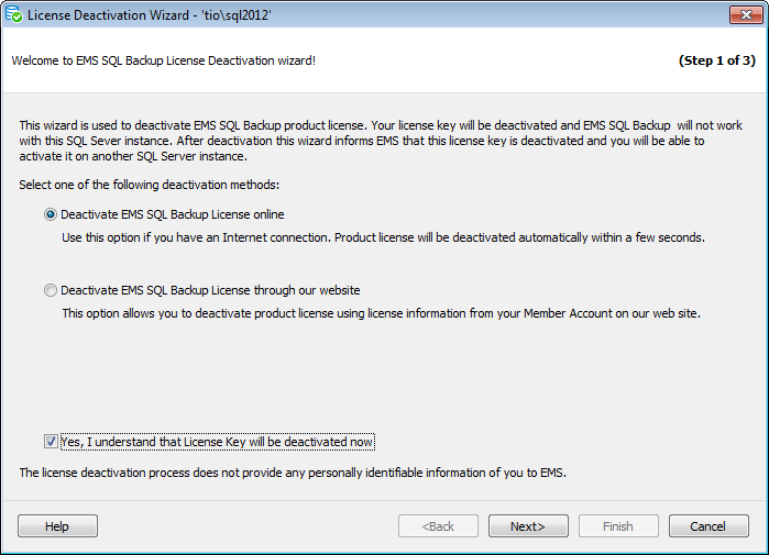 License deactivation - Select the deactivation method