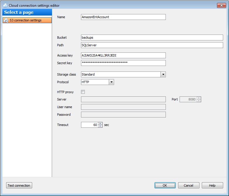 Options - Cloud connections - Editor - S3