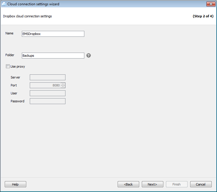 Options - Cloud connections - Wizard - Dropbox