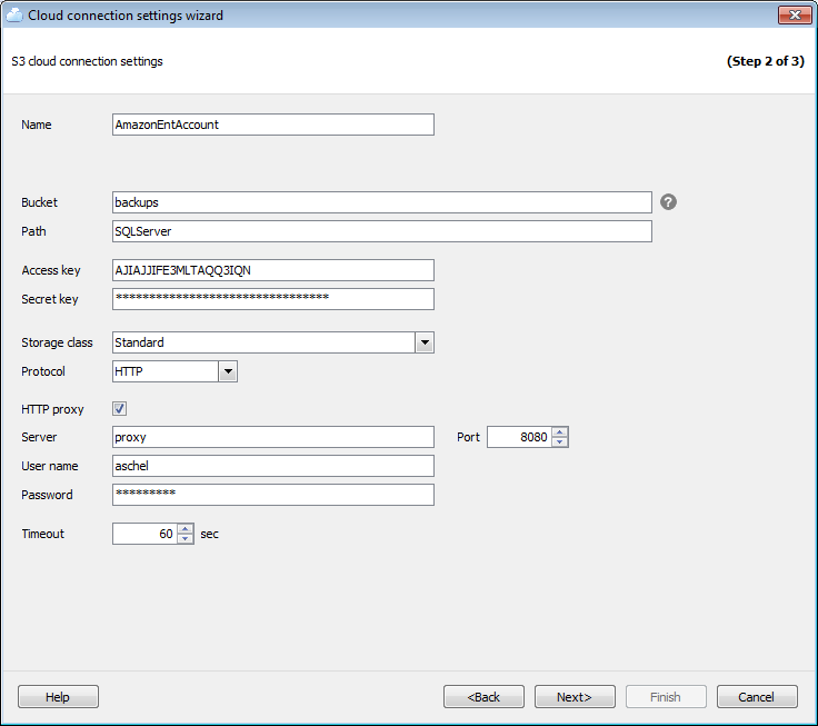 Options - Cloud connections - Wizard - S3