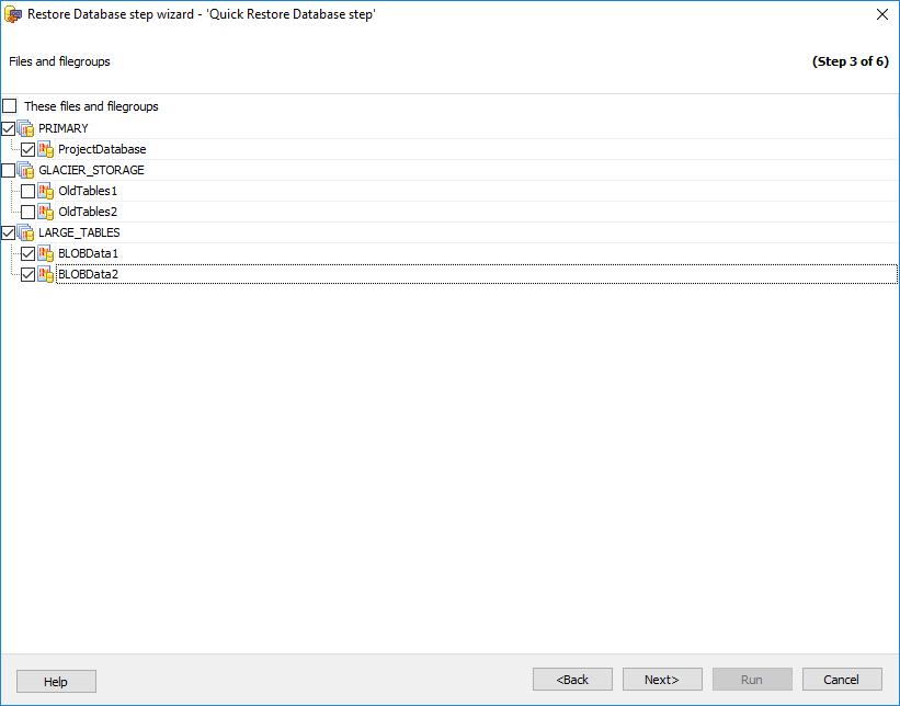 Restore Database Wizard - Files and filegroups
