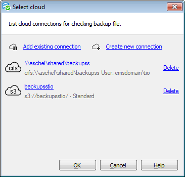 Restore Database Wizard - History - Specifying file settings - Adding clouds
