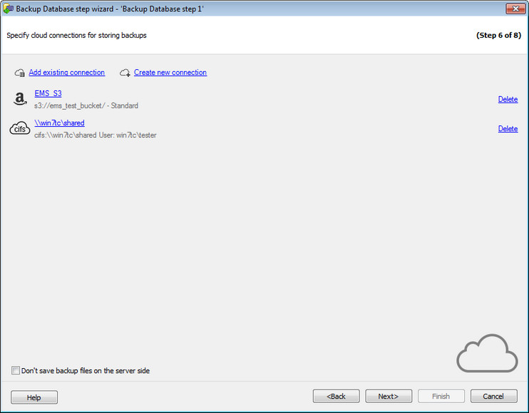 Service tasks - Backup Database - Specifying cloud connections