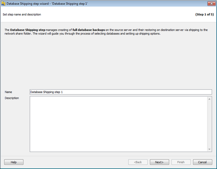 Service tasks - Database Shipping - Naming step
