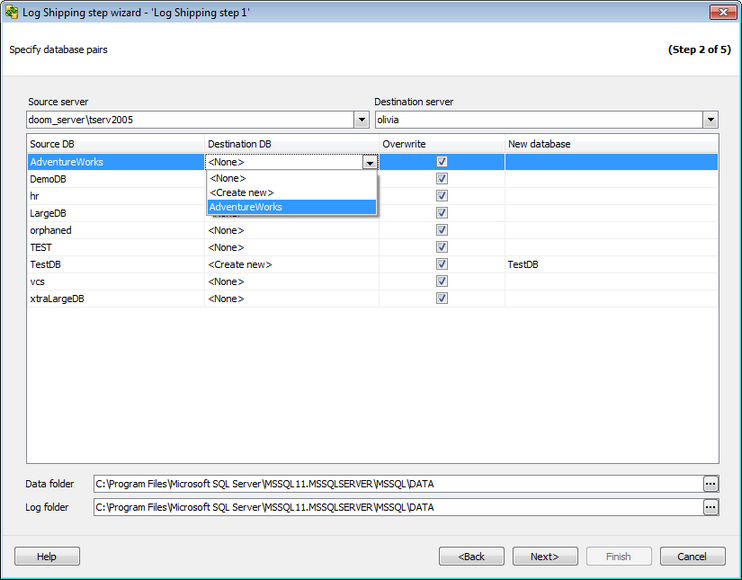 Transaction Log_Specify database pairs