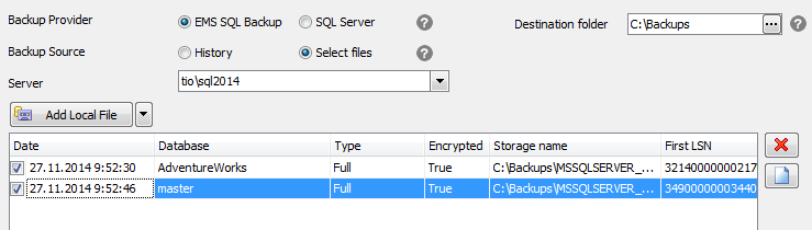 Get backup to console - Specifying backup files