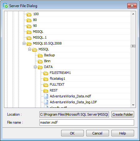 Restore Database Wizard - History - Specifying restore type - Selecting Files